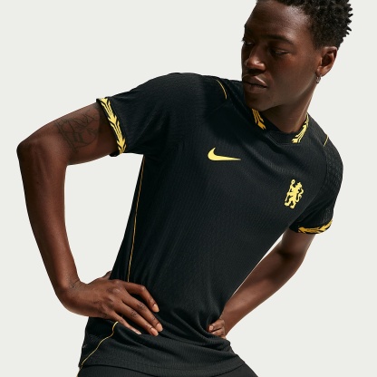Chelsea F.C. 2026/27 Match Away Men's Nike Aero-FIT Football Authentic Shirt – Black/Midwest Gold/Midwest Gold