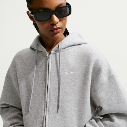 Nike Studio Fleece Medium Weight Women's Oversized Full-Zip Hoodie – Dark Grey Heather/Sail