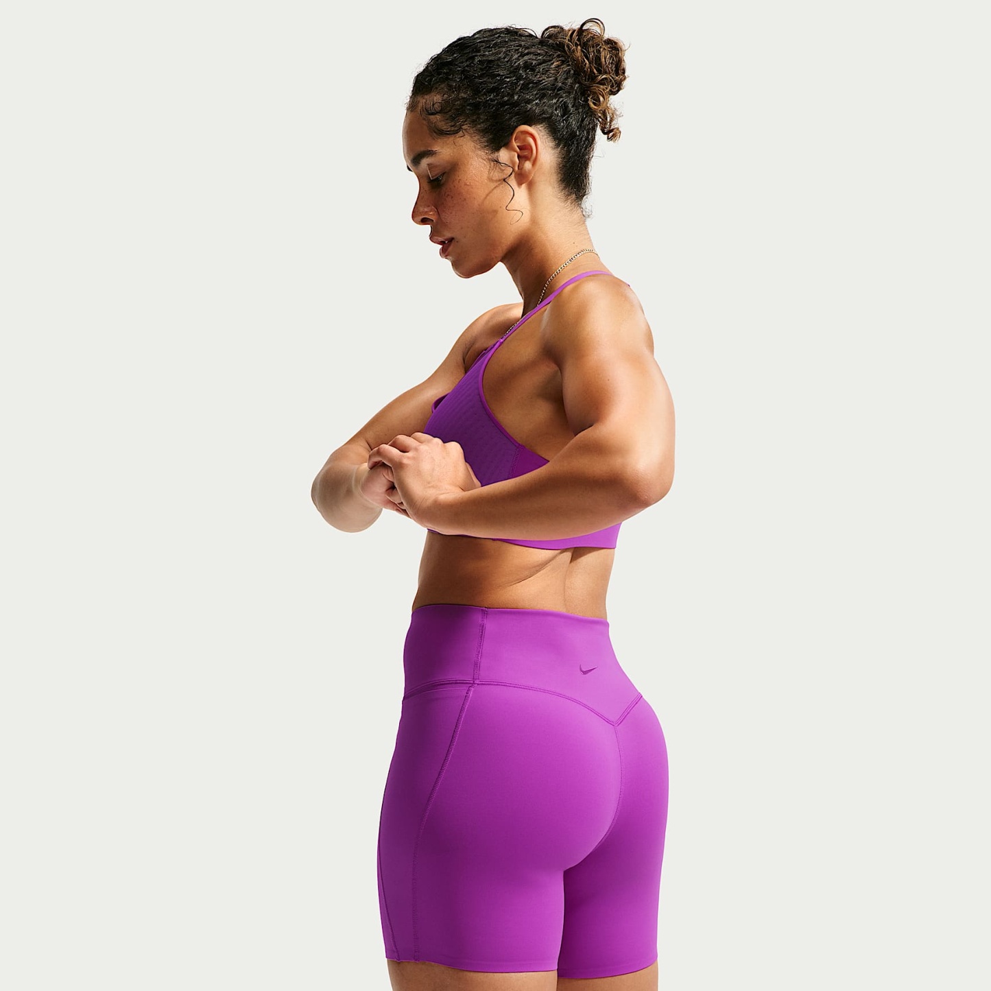 Nike Universa Women's High-Waisted 12.5cm (approx.) Biker Shorts with No Front Seam – Vivid Purple/Vivid Purple/Bold Berry