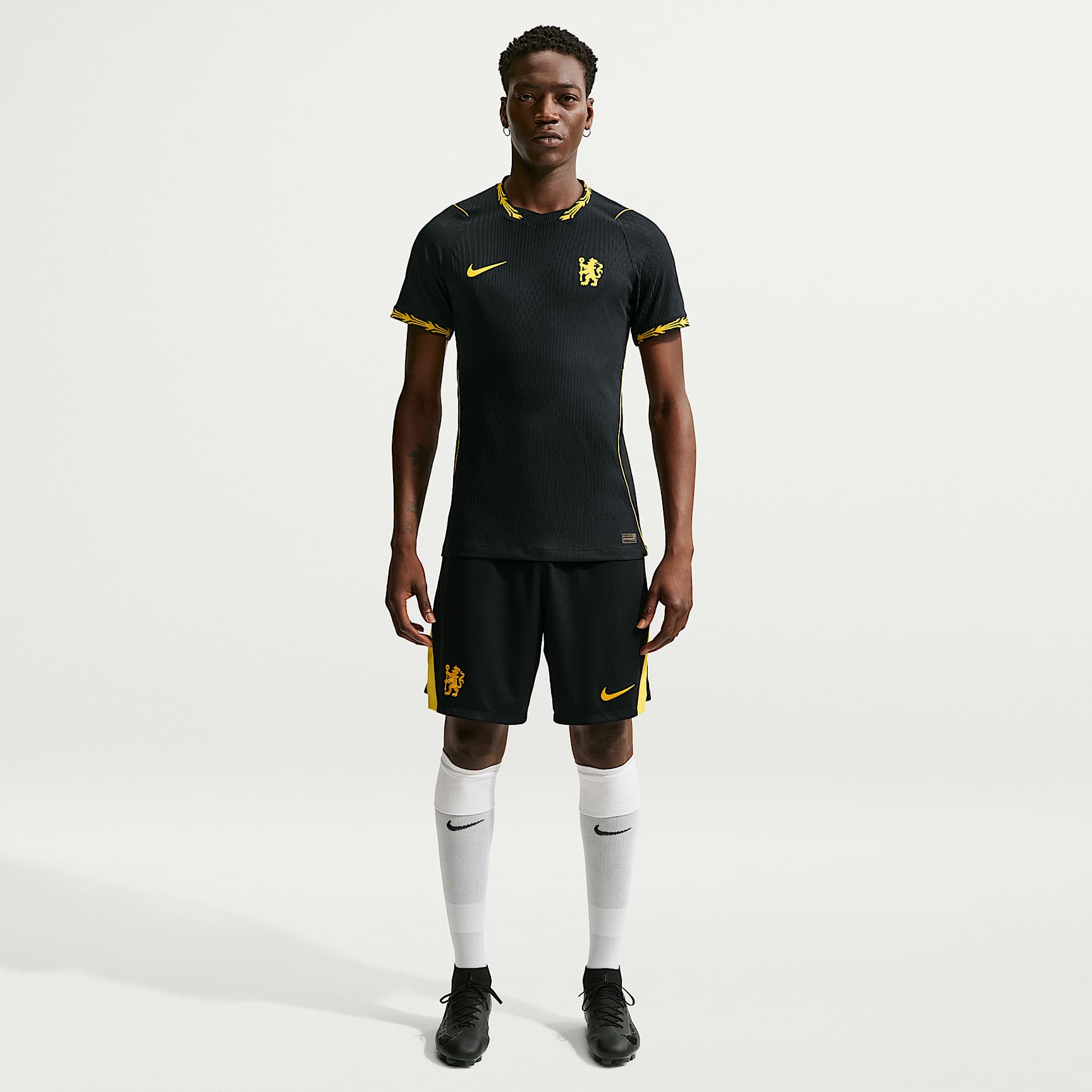 Chelsea F.C. 2026/27 Match Away Men's Nike Aero-FIT Football Authentic Shirt – Black/Midwest Gold/Midwest Gold