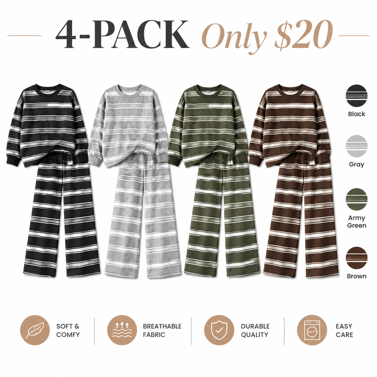 Norellechic Women's Striped Mock Neck Lounge Set