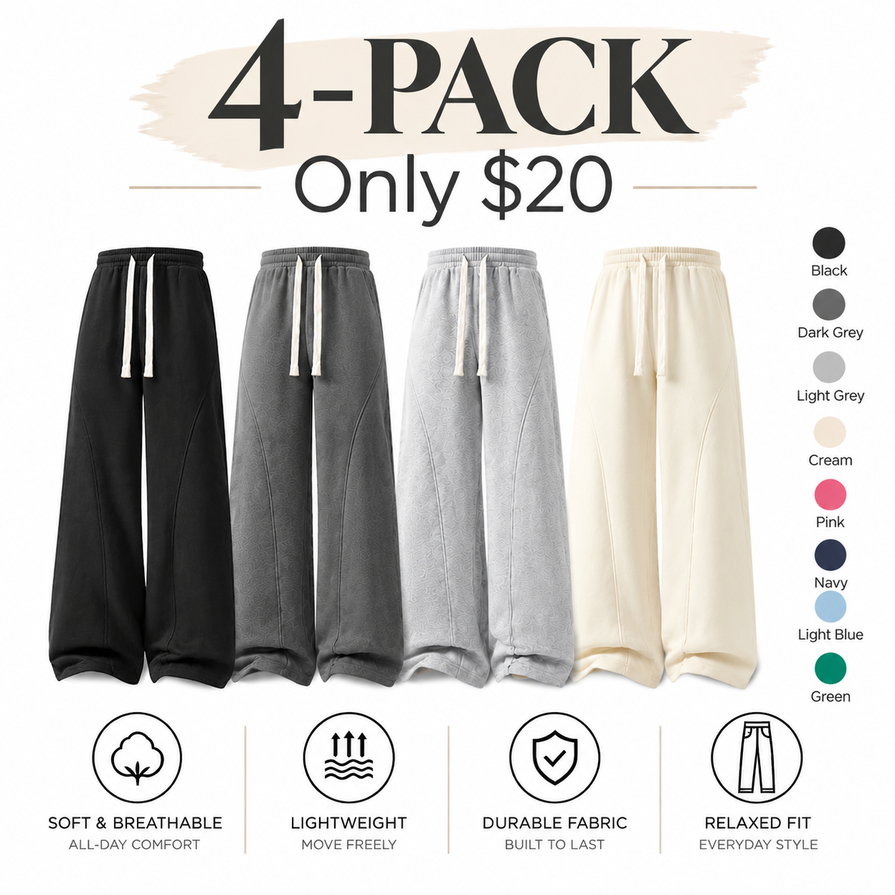 Fabricflora Unisex Curved-Seam Fleece Sweatpants