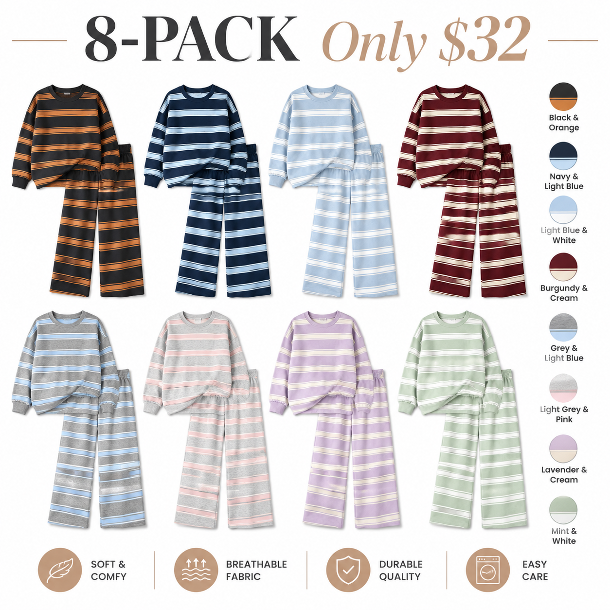 Norellechic Women's Striped Mock Neck Lounge Set