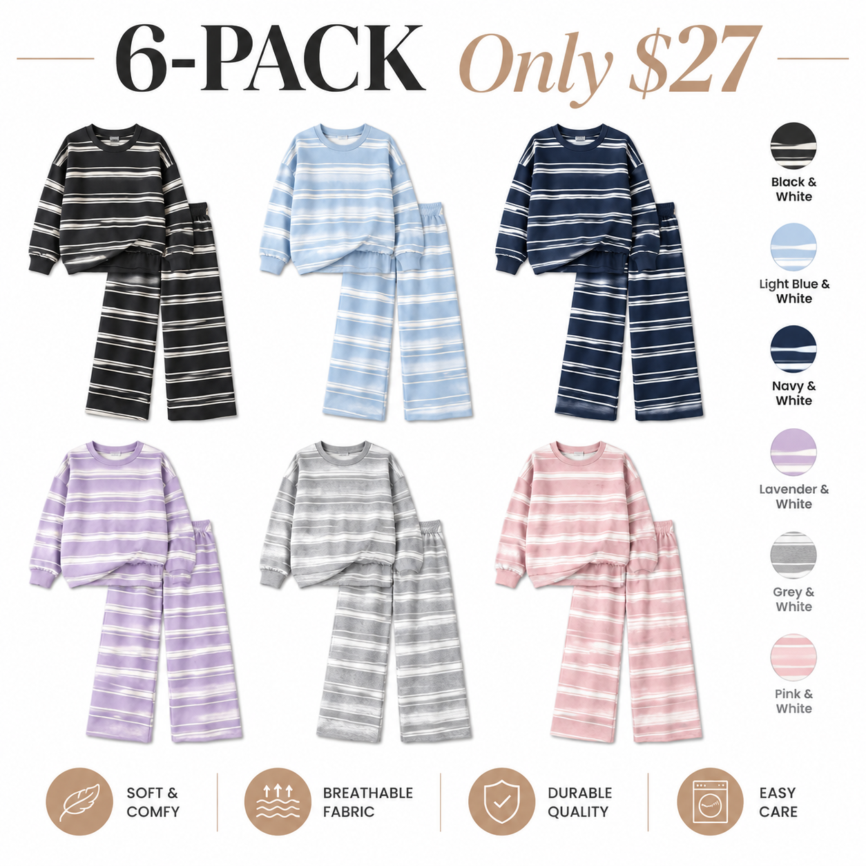 Norellechic Women's Striped Mock Neck Lounge Set