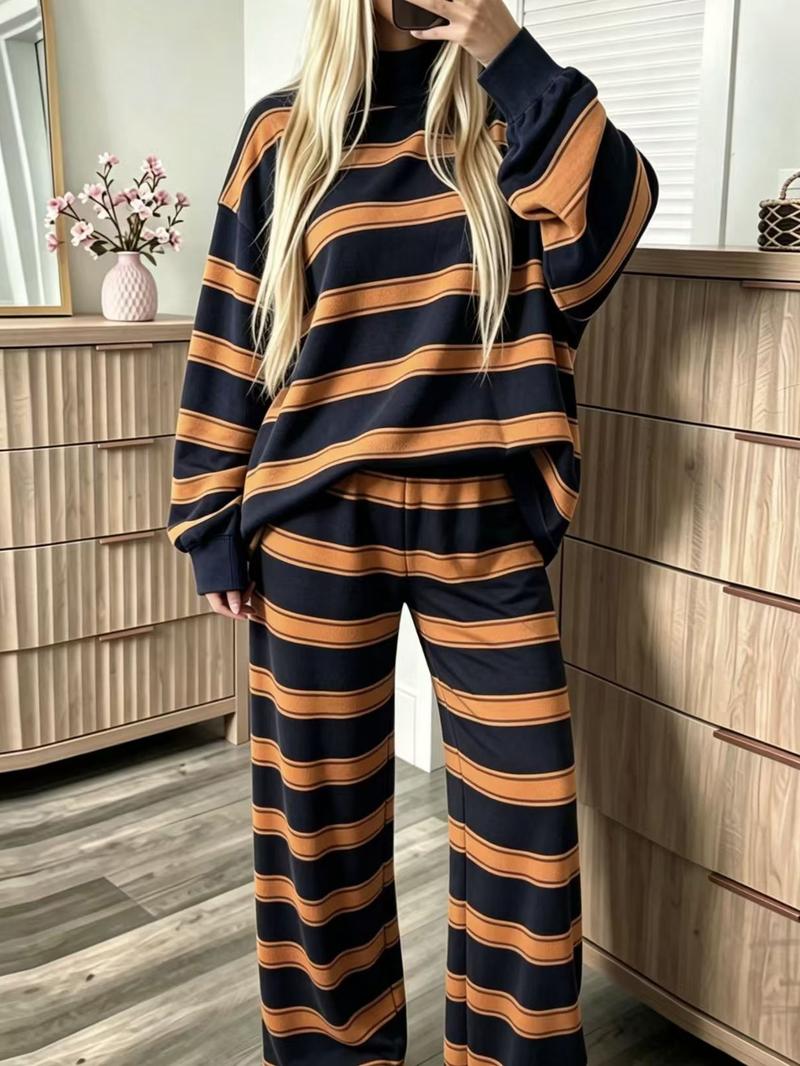 Norellechic Women's Striped Mock Neck Lounge Set