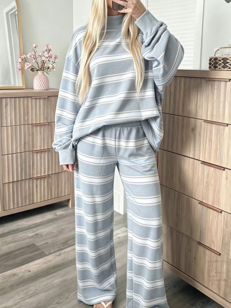 Norellechic Women's Striped Mock Neck Lounge Set