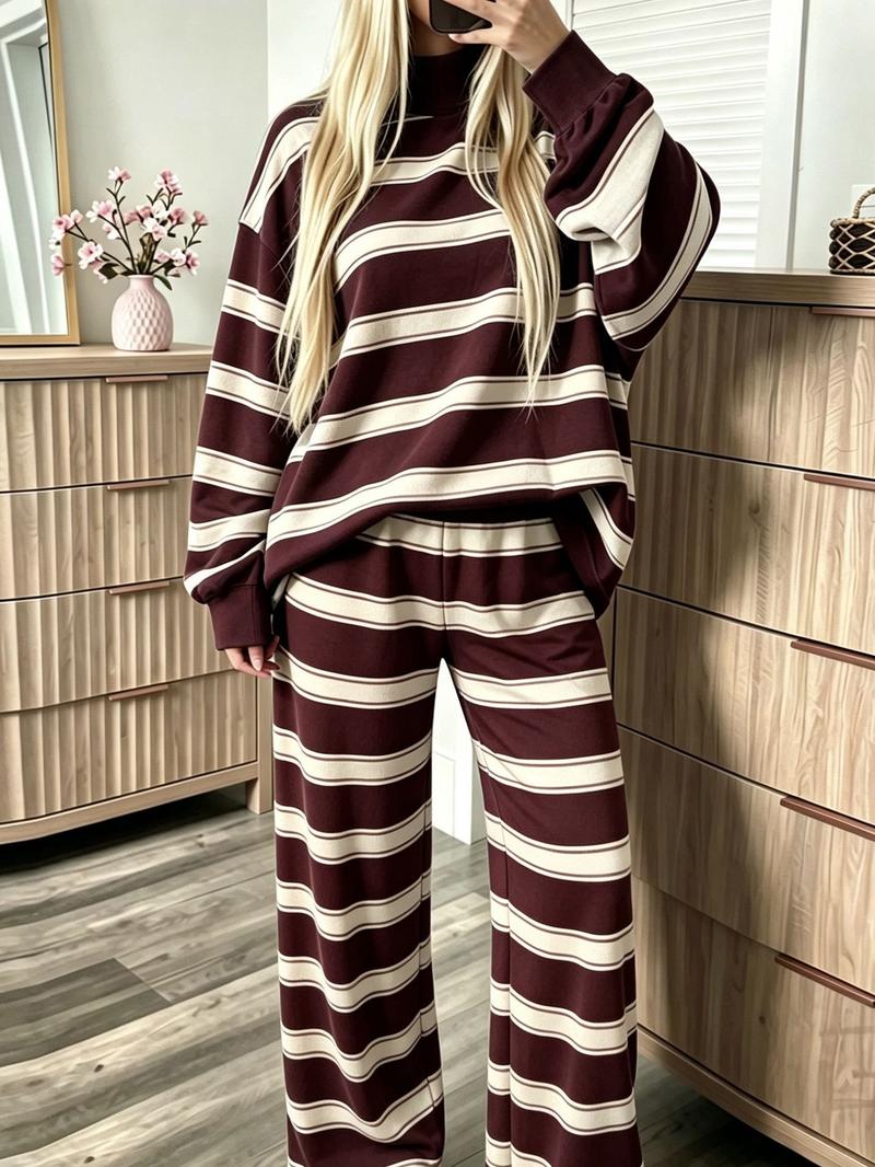 Norellechic Women's Striped Mock Neck Lounge Set