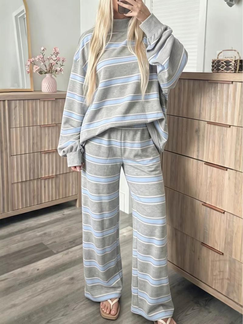 Norellechic Women's Striped Mock Neck Lounge Set