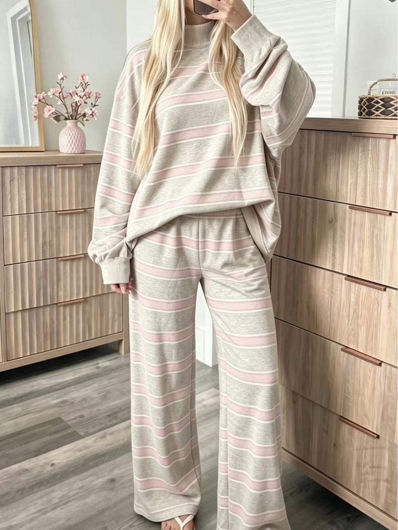 Norellechic Women's Striped Mock Neck Lounge Set