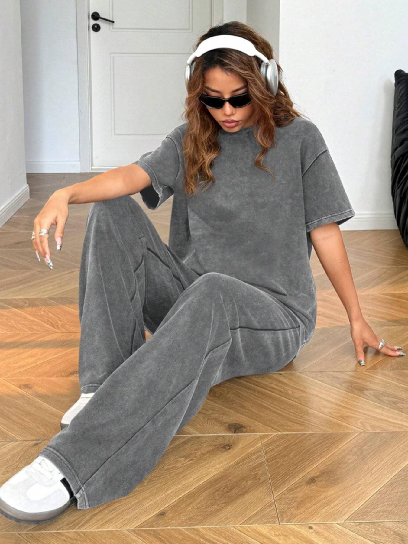 Women’s Acid-Washed Casual Two-Piece Set