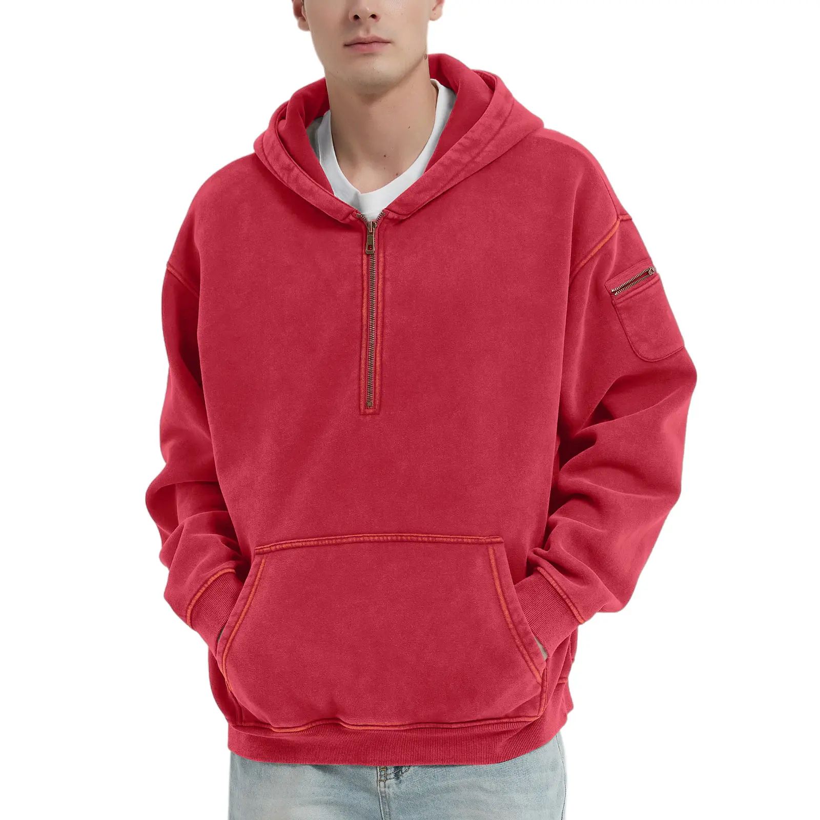 Unisex Vintage Acid-Washed Heavyweight Half-Zip Hoodie