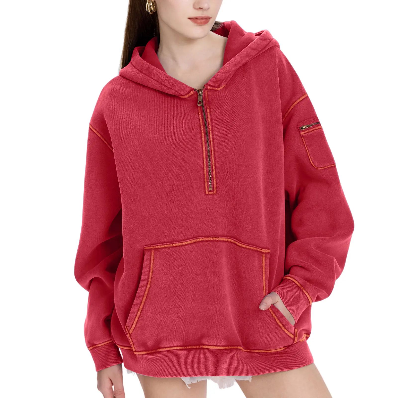 Unisex Vintage Acid-Washed Heavyweight Half-Zip Hoodie