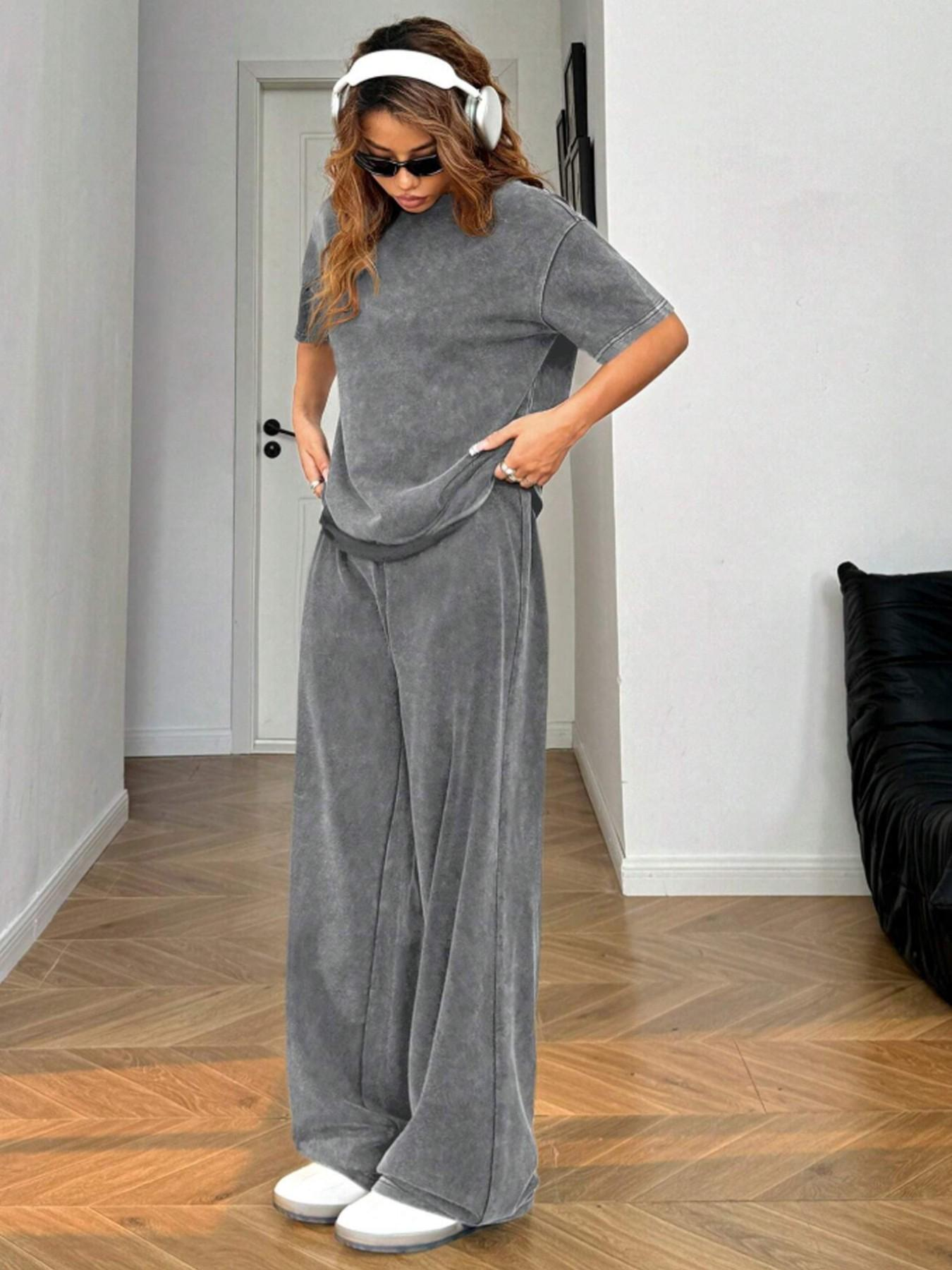 Women’s Acid-Washed Casual Two-Piece Set