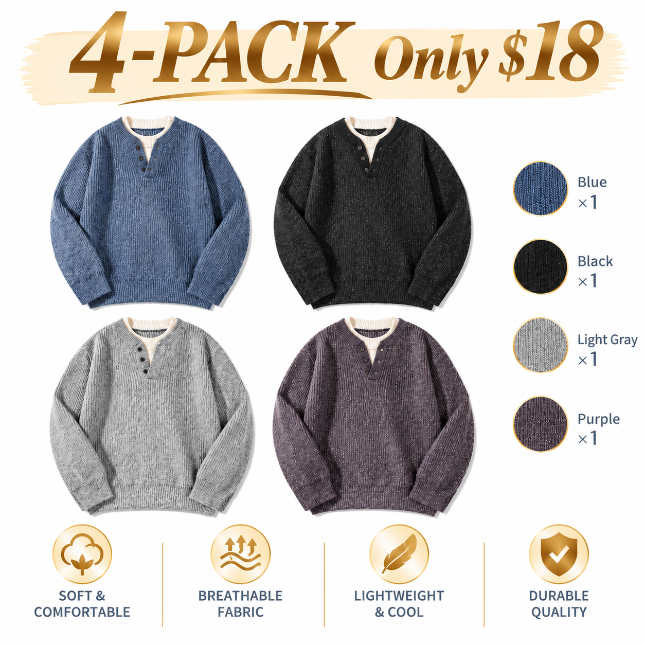 Men's Cable Knit Pullover Sweater – Retro Faux-Layered Style