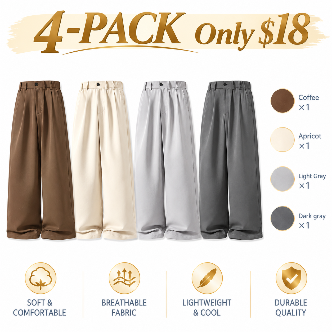 Men's Pleated Wide-Leg Dress Pants – Relaxed Retro Style