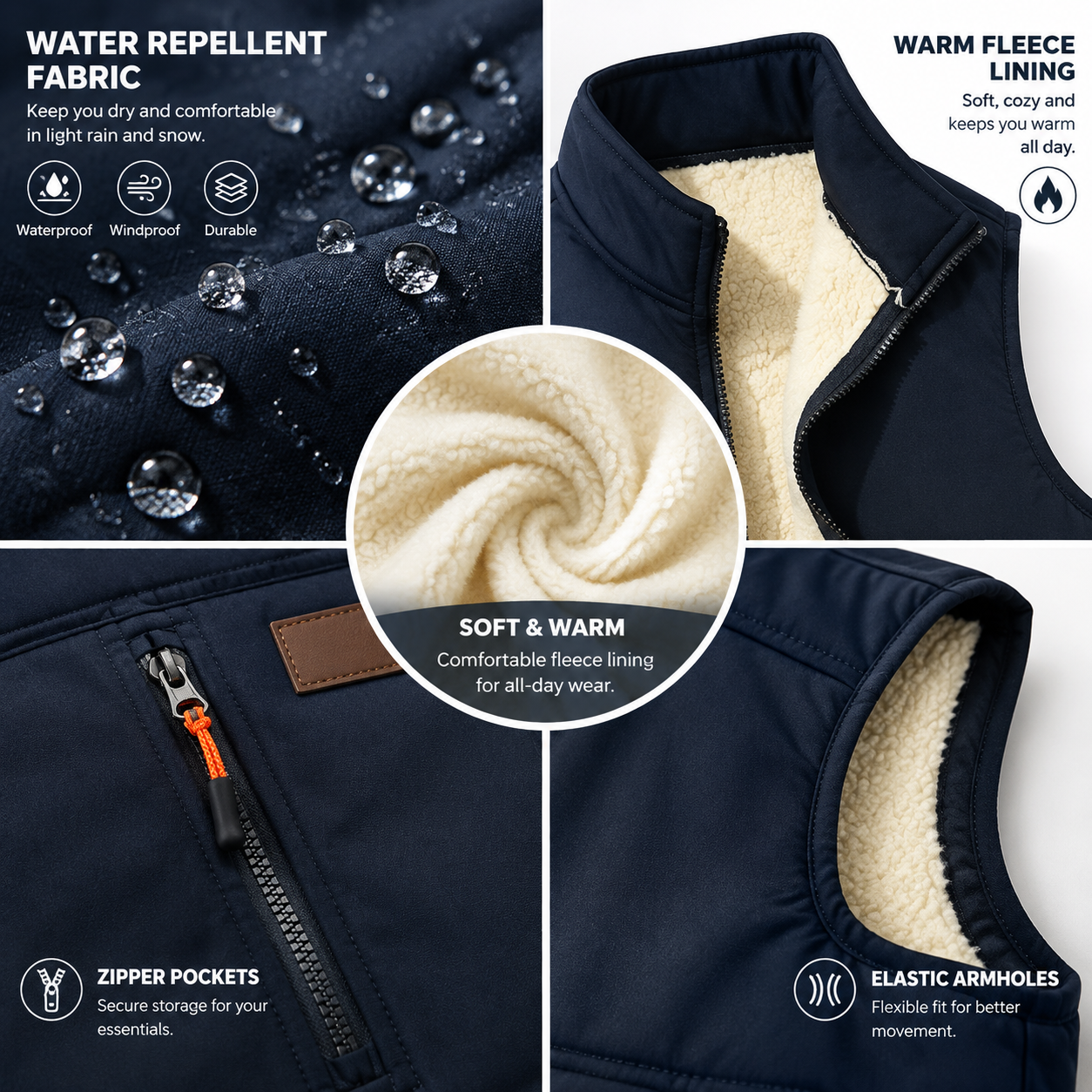 Men's Fleece-Lined Winter Vest – Warm Zip-Up Sleeveless Jacket