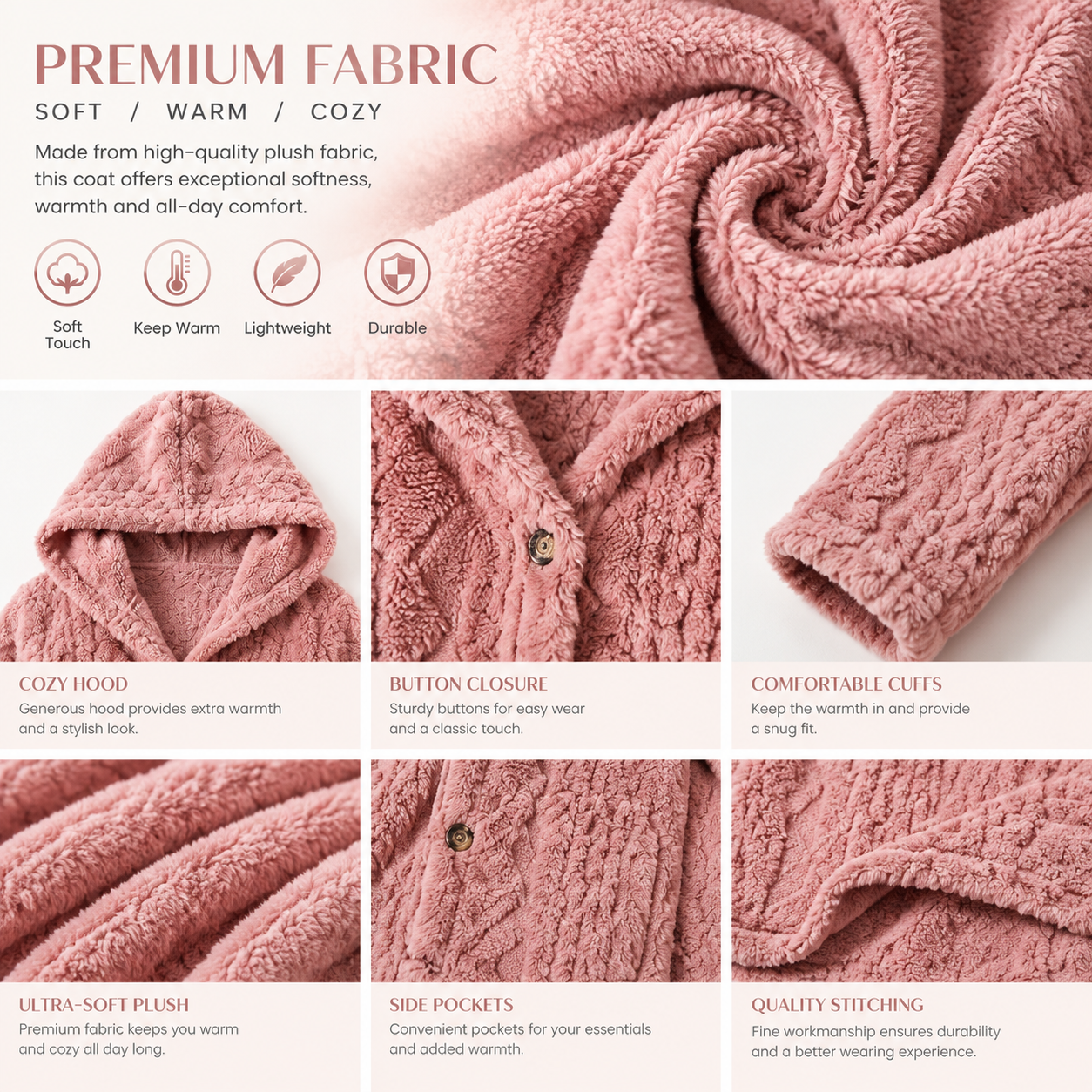 Women's Hooded Fleece Cardigan – Cozy Long-Sleeve Outerwear