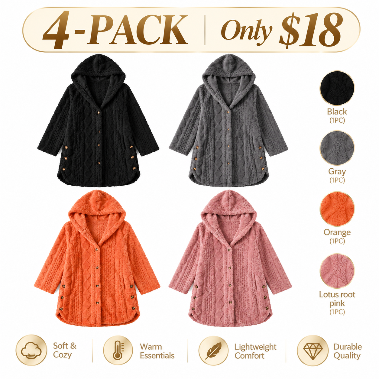Women's Hooded Fleece Cardigan – Cozy Long-Sleeve Outerwear