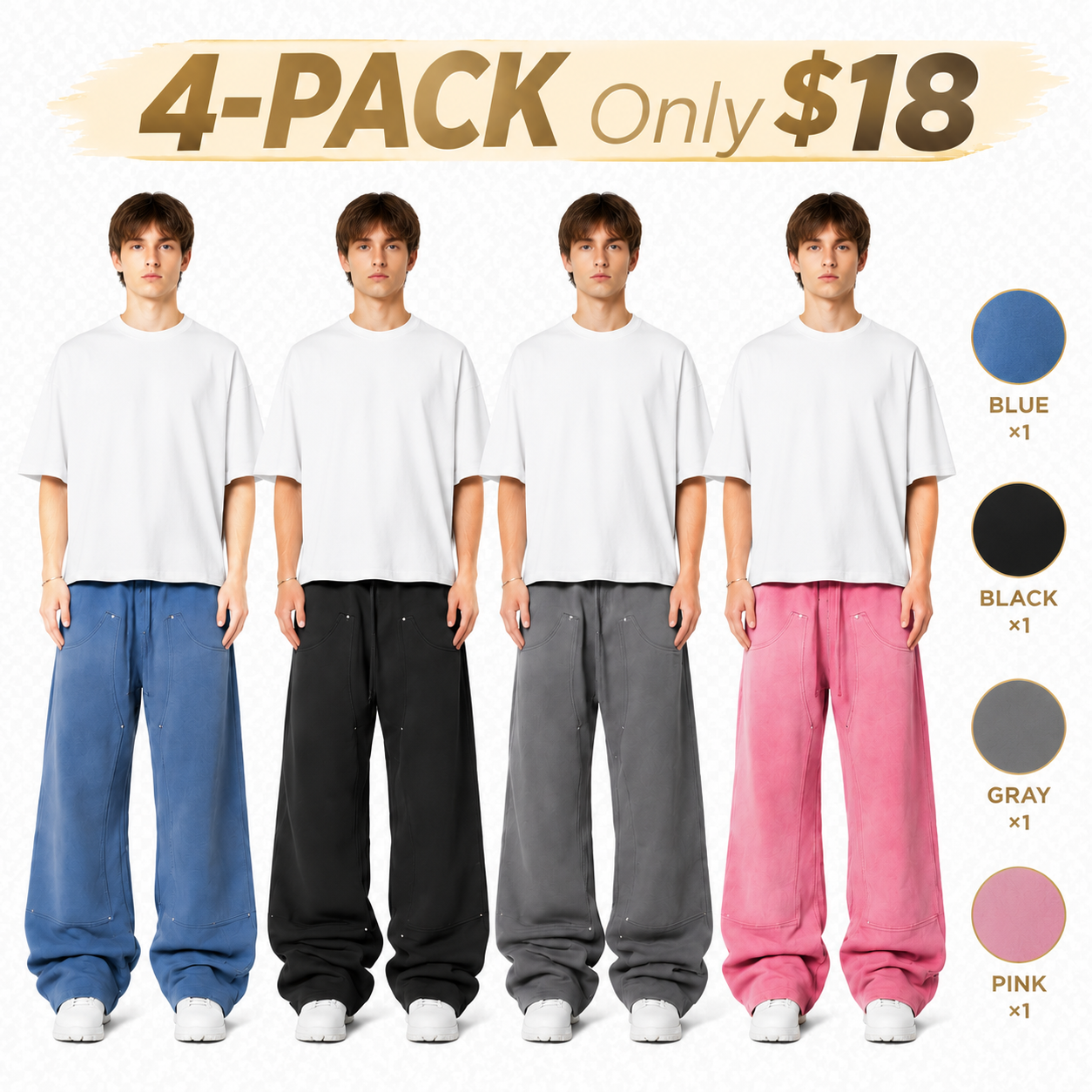 Men's Double-Knee Baggy Pants – Vintage Washed Cotton Streetwear