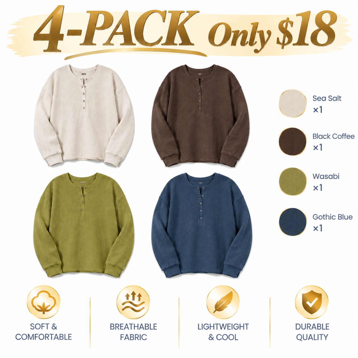 Women's Long-Sleeve Henley T-Shirt – Classic Crew Neck