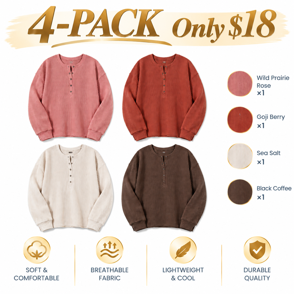 Women's Long-Sleeve Henley T-Shirt – Classic Crew Neck