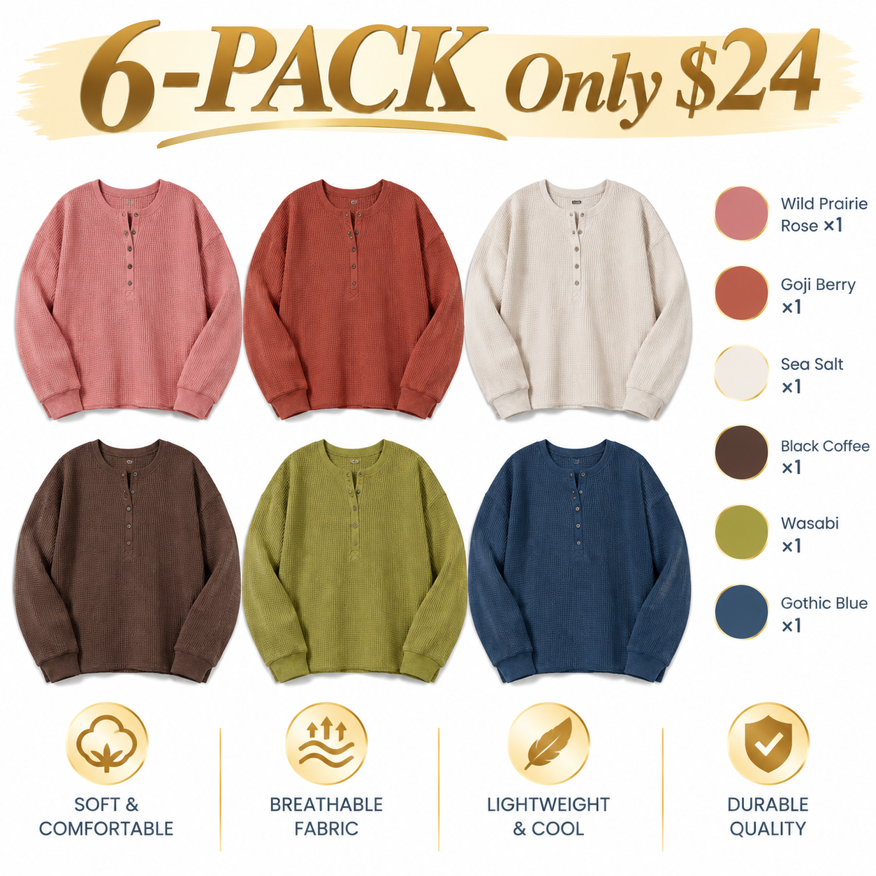Women's Long-Sleeve Henley T-Shirt – Classic Crew Neck