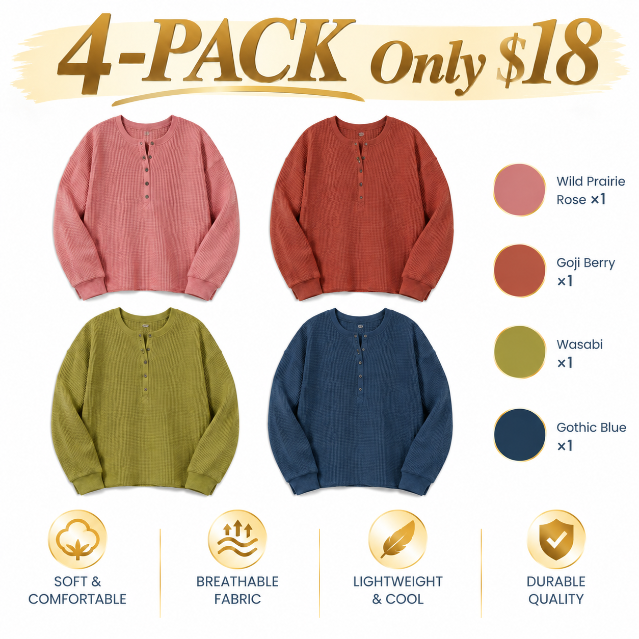 Women's Long-Sleeve Henley T-Shirt – Classic Crew Neck
