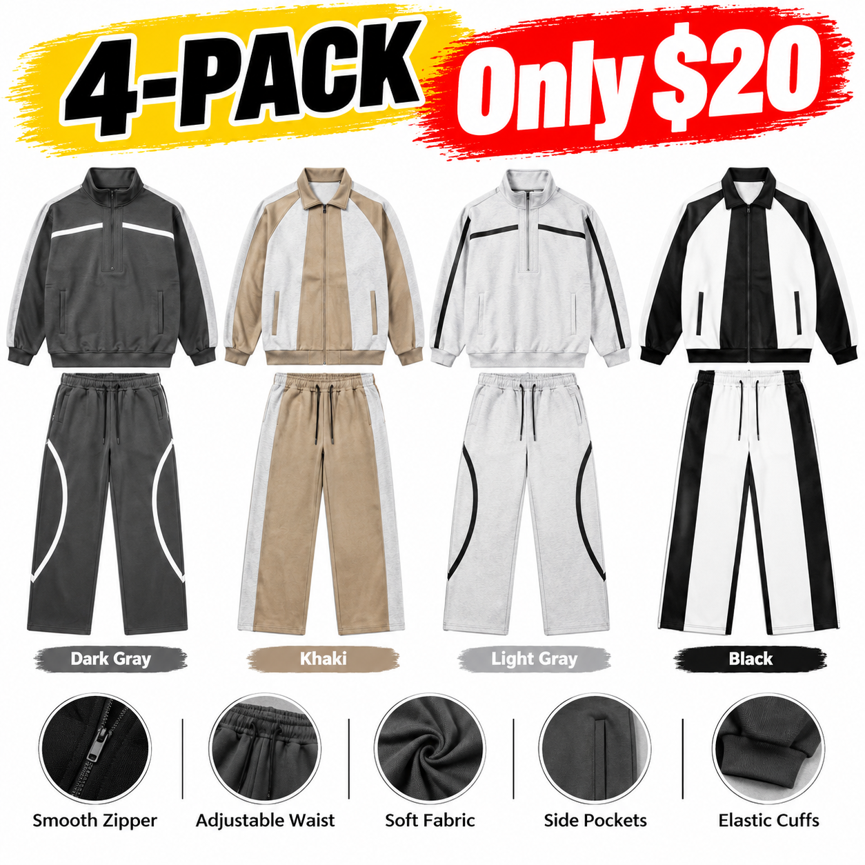 Men's Retro Mock Neck Tracksuit Set