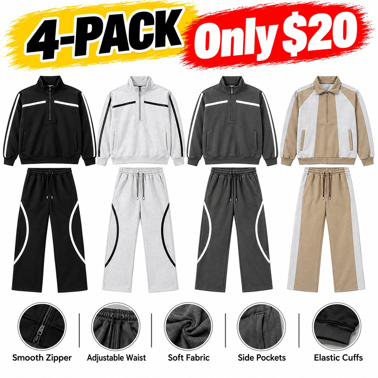 Men's Retro Mock Neck Tracksuit Set