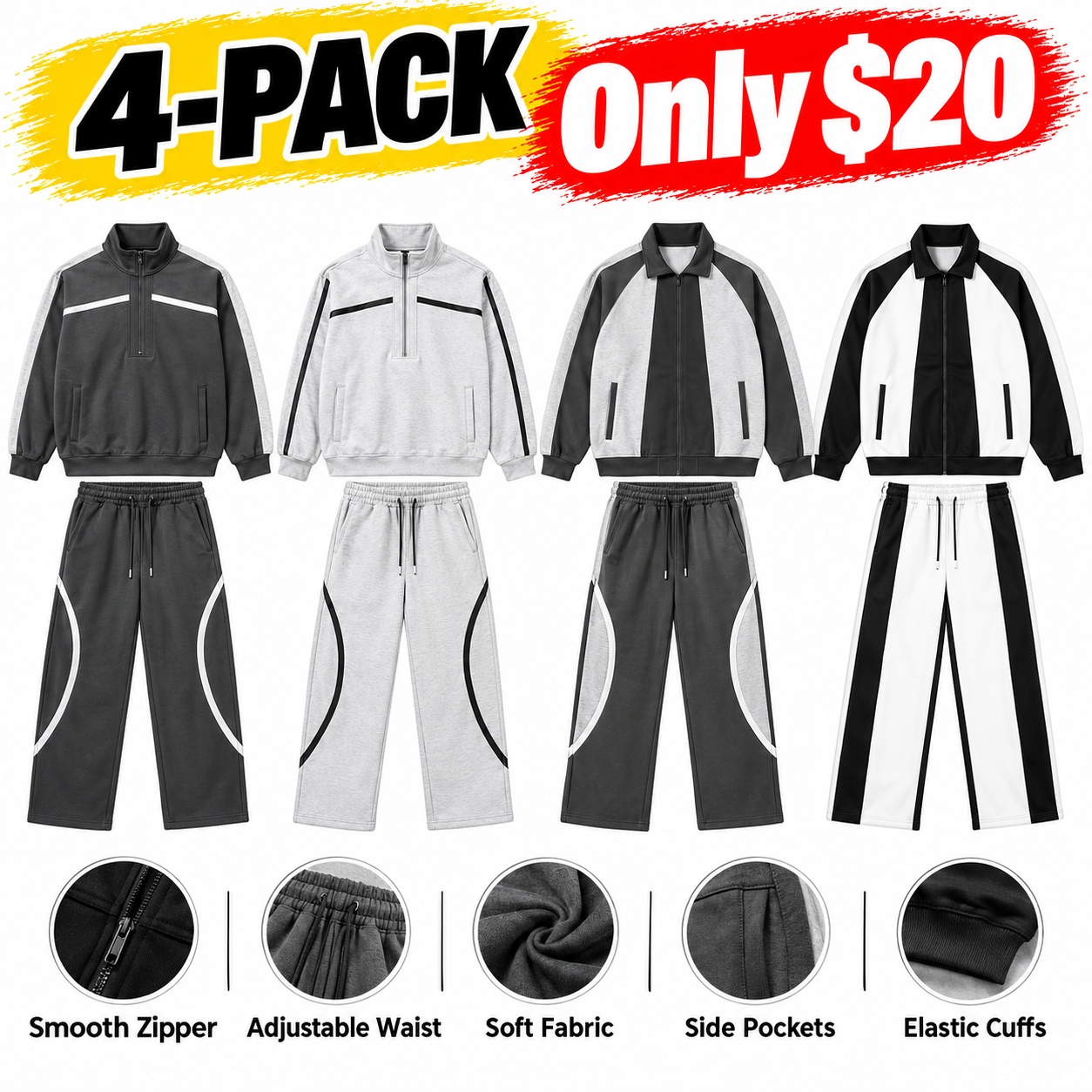 Men's Retro Mock Neck Tracksuit Set