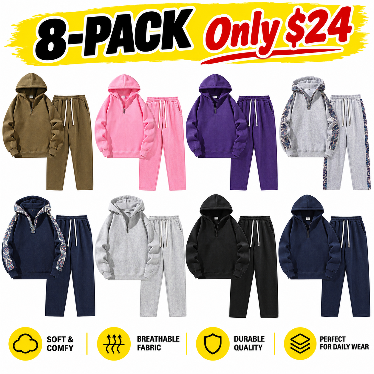 Men's Half-Zip Hoodie Sweatsuit Set