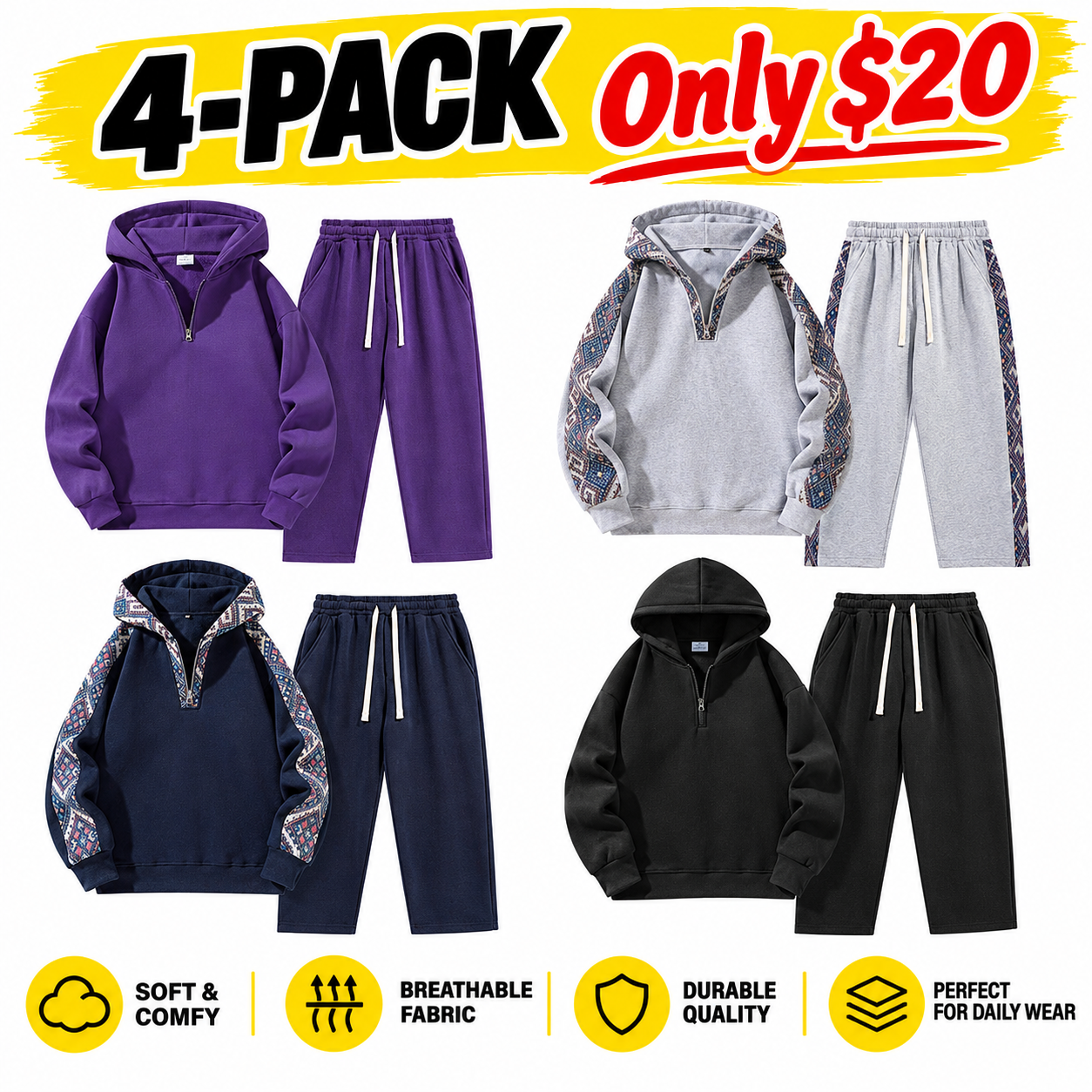 Men's Half-Zip Hoodie Sweatsuit Set