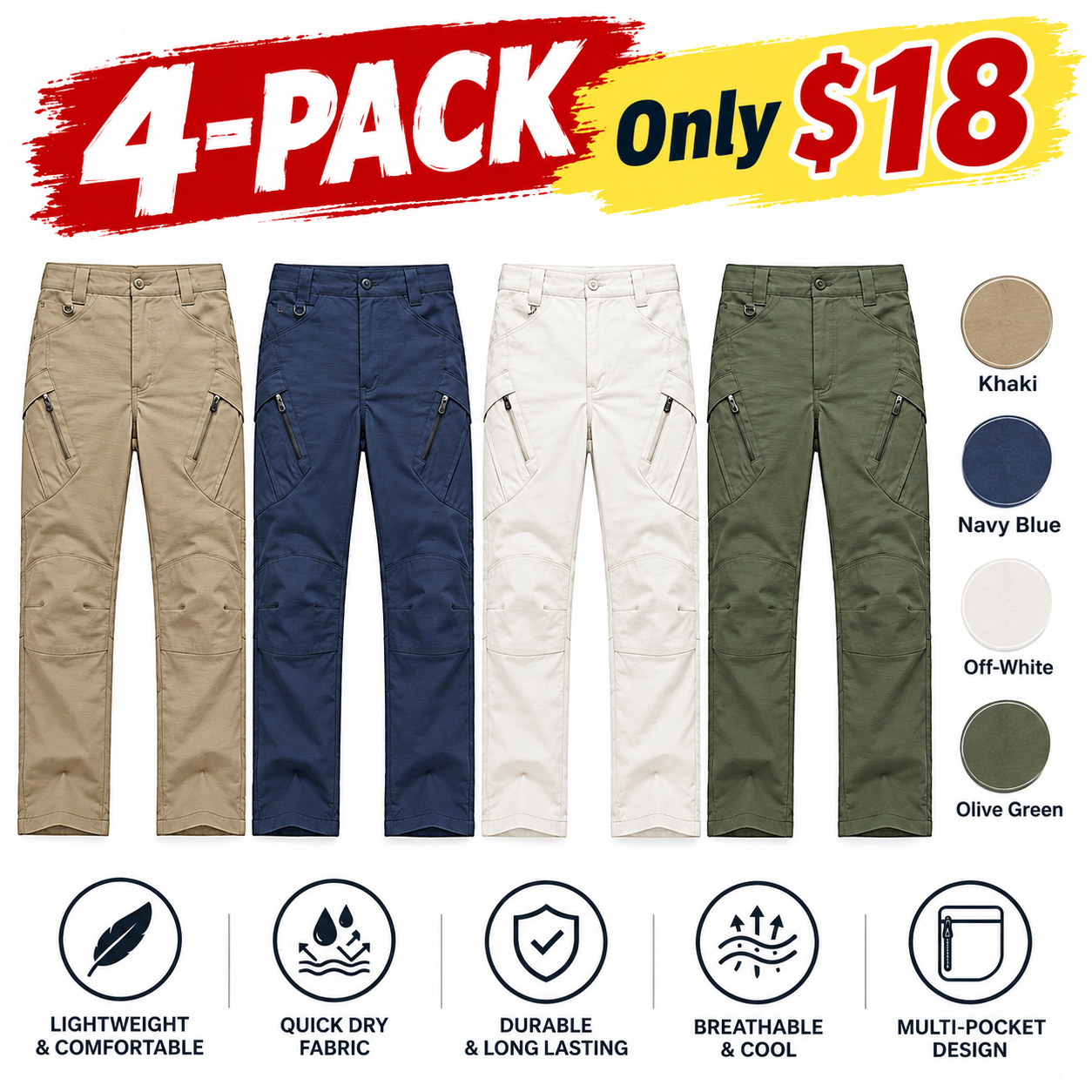 Men's Tactical Cargo Pants – Slim-Fit Utility Trousers
