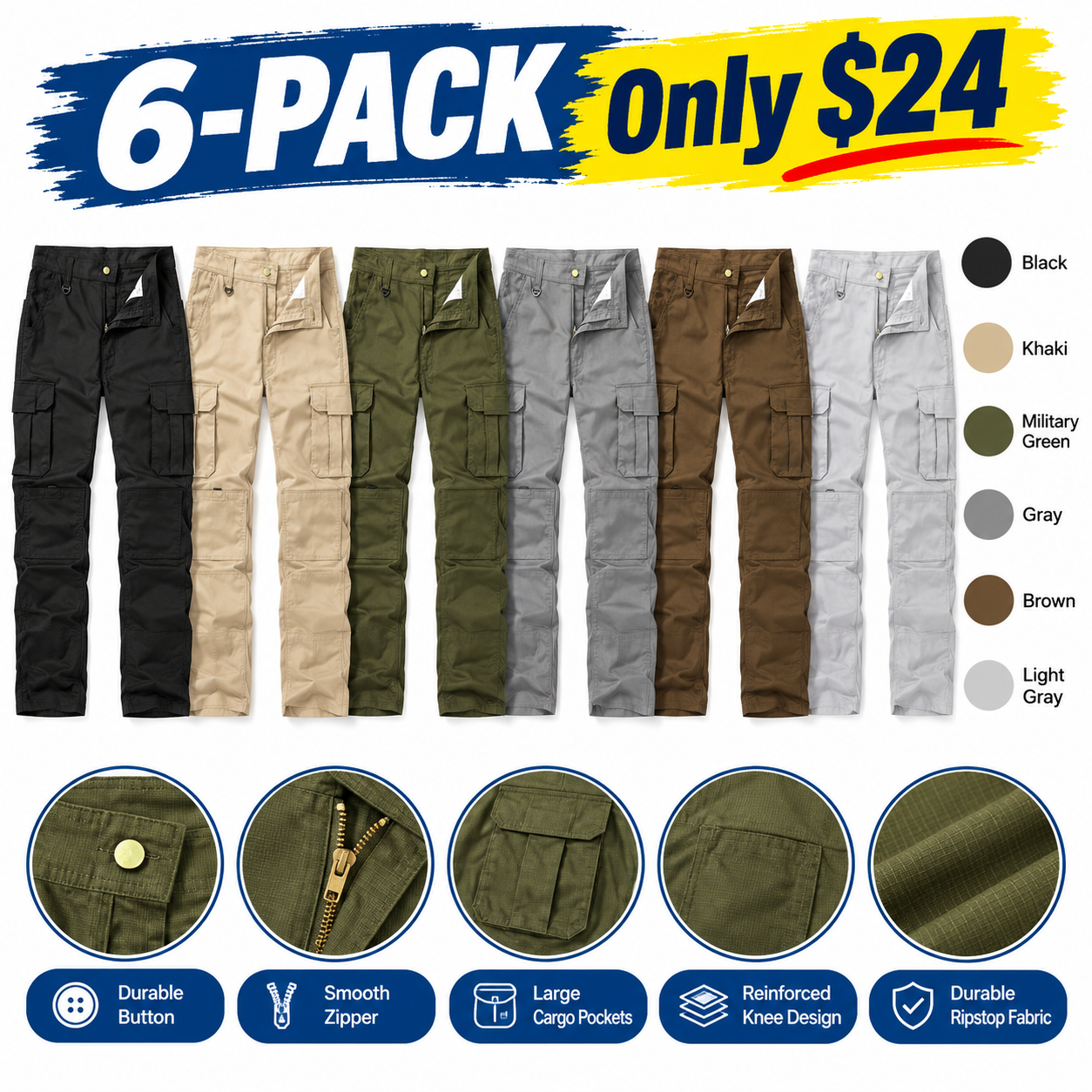 Men's Utility Cargo Pants – Straight-Leg Work Trousers