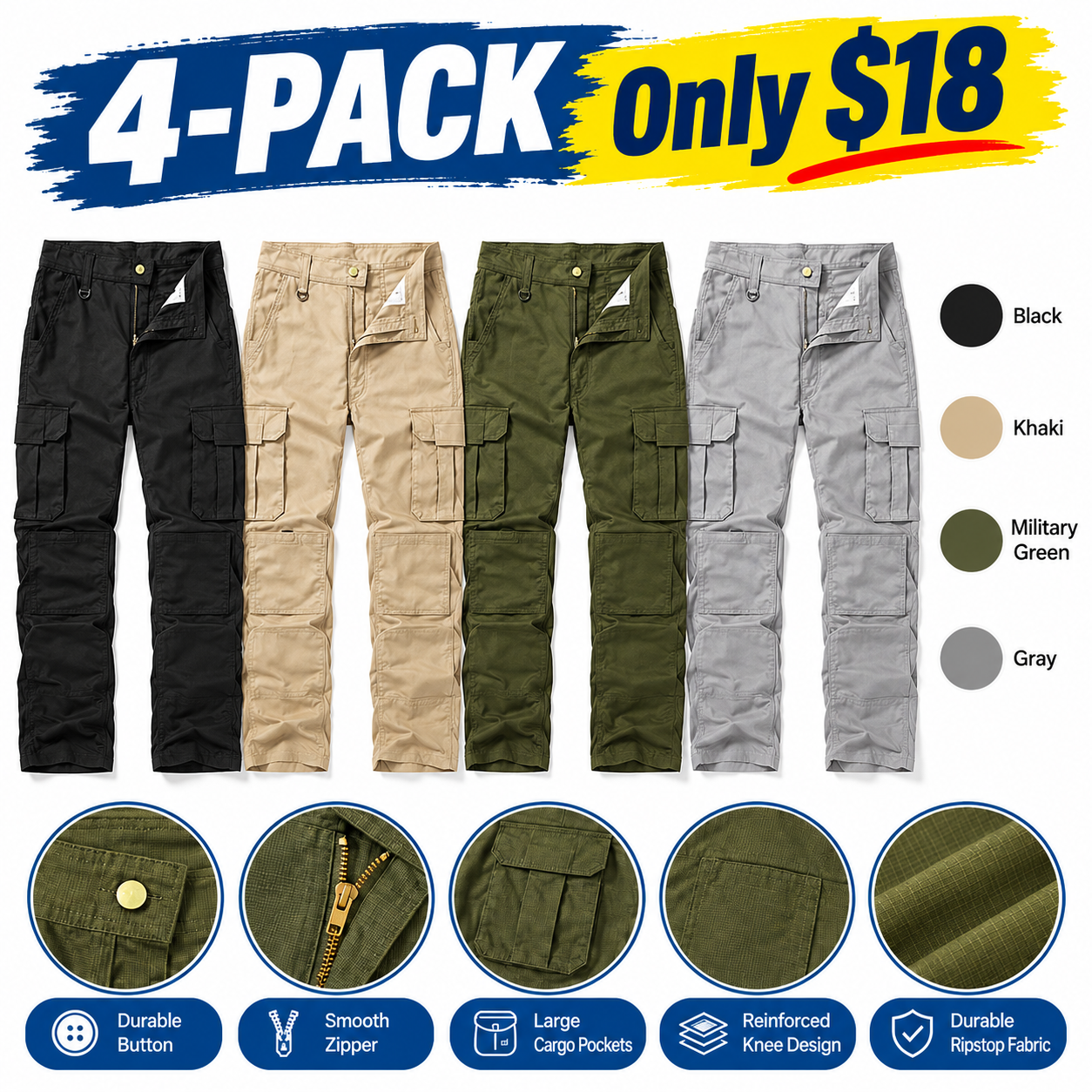 Men's Utility Cargo Pants – Straight-Leg Work Trousers