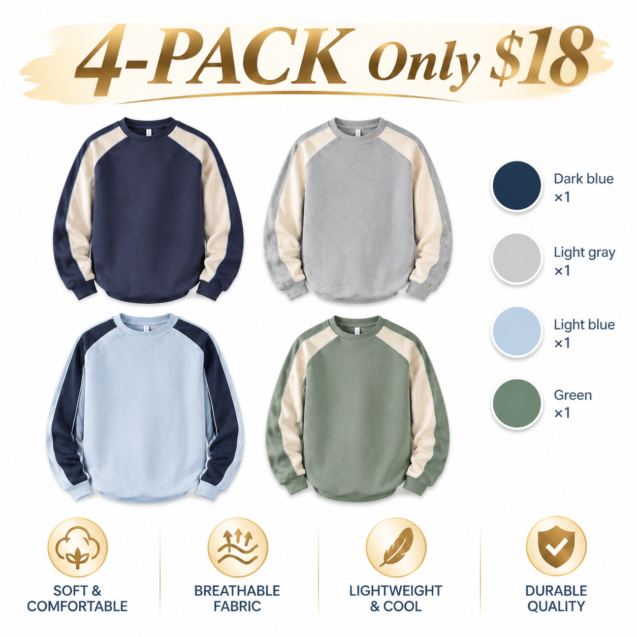 Men's Color-Block Crewneck Sweatshirt – Casual Long-Sleeve Pullover