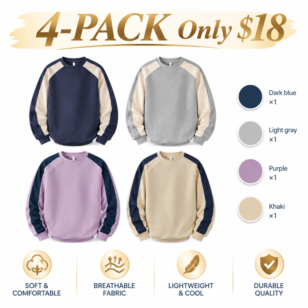 Men's Color-Block Crewneck Sweatshirt – Casual Long-Sleeve Pullover