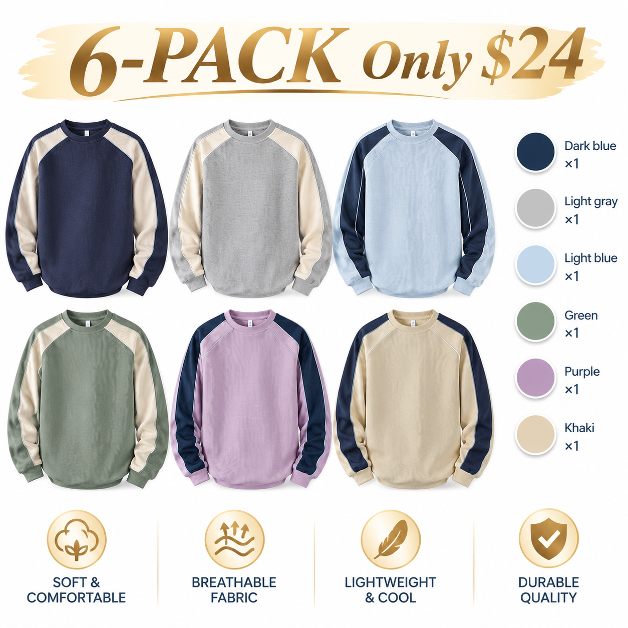 Men's Color-Block Crewneck Sweatshirt – Casual Long-Sleeve Pullover