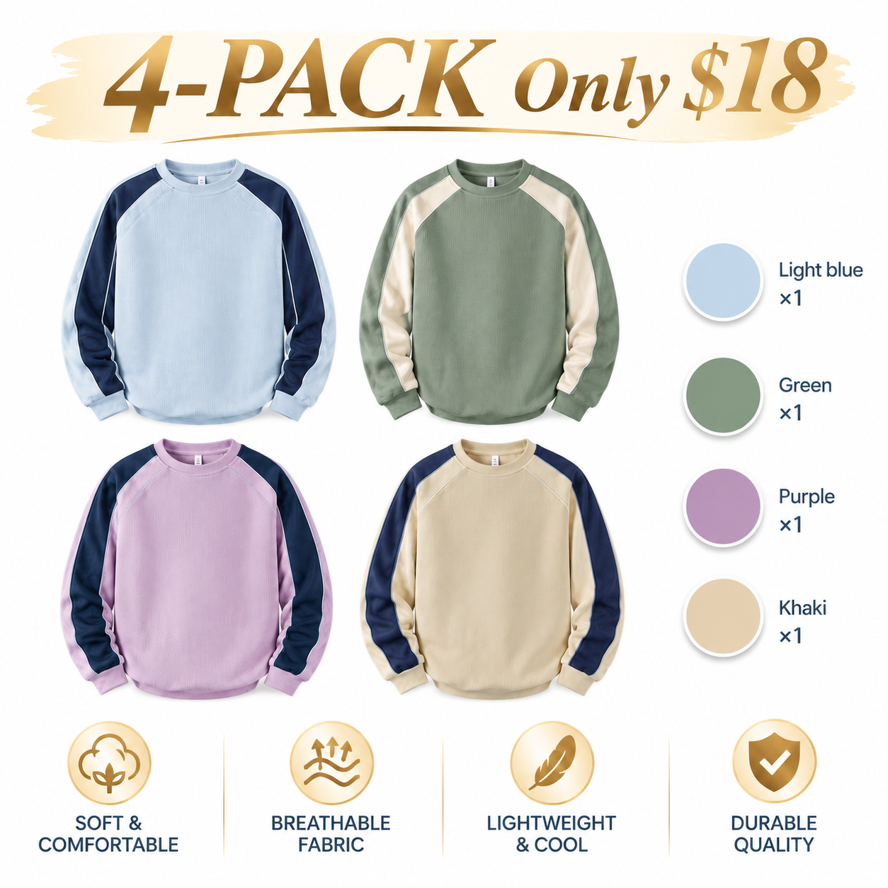 Men's Color-Block Crewneck Sweatshirt – Casual Long-Sleeve Pullover