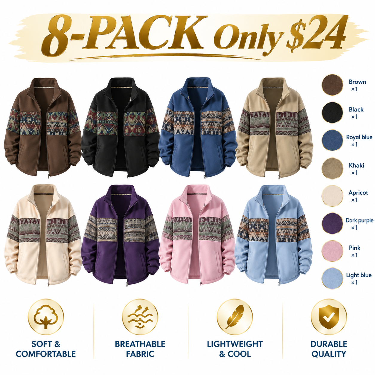 Men's Retro Ethnic Pattern Fleece-Lined Cardigan Jacket