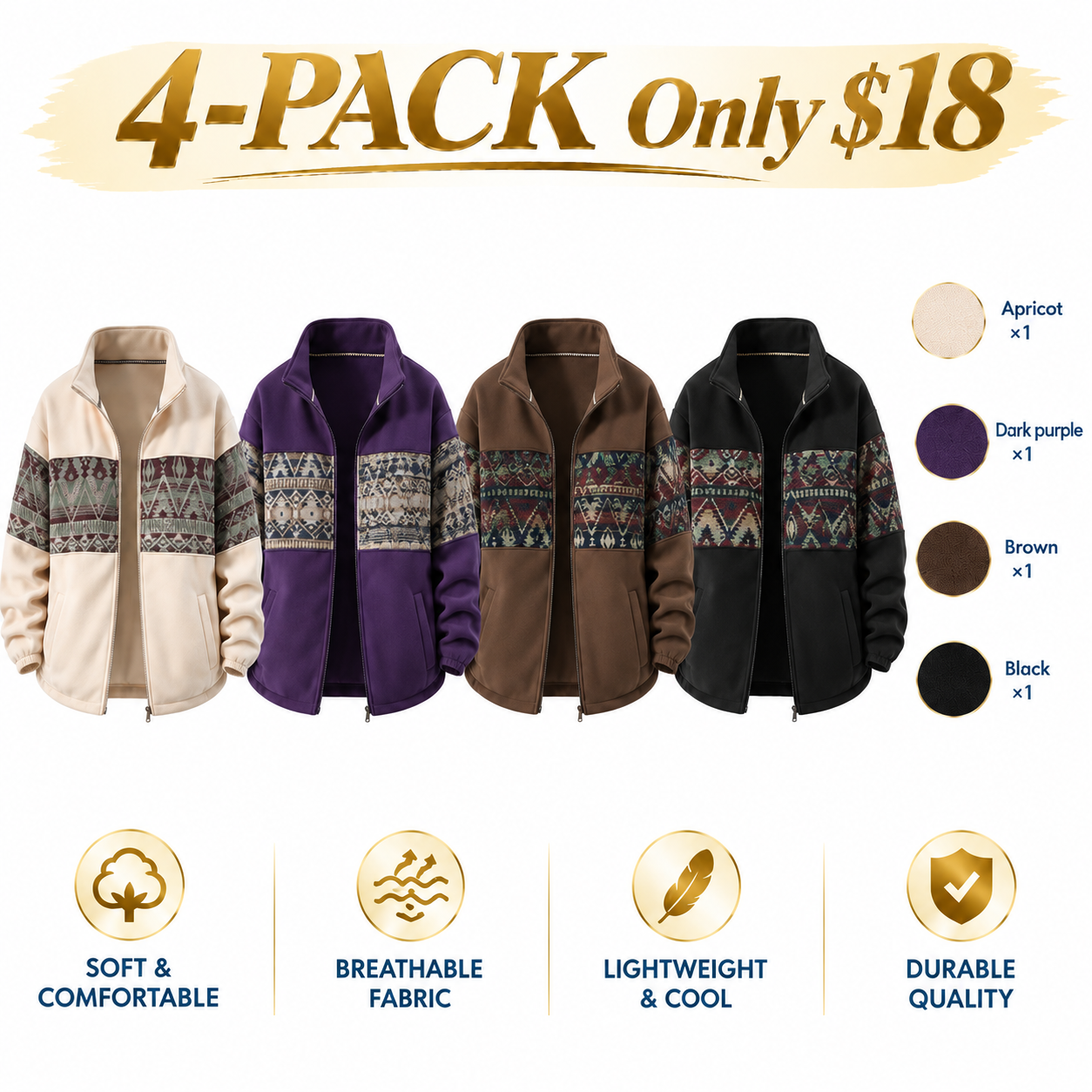 Men's Retro Ethnic Pattern Fleece-Lined Cardigan Jacket