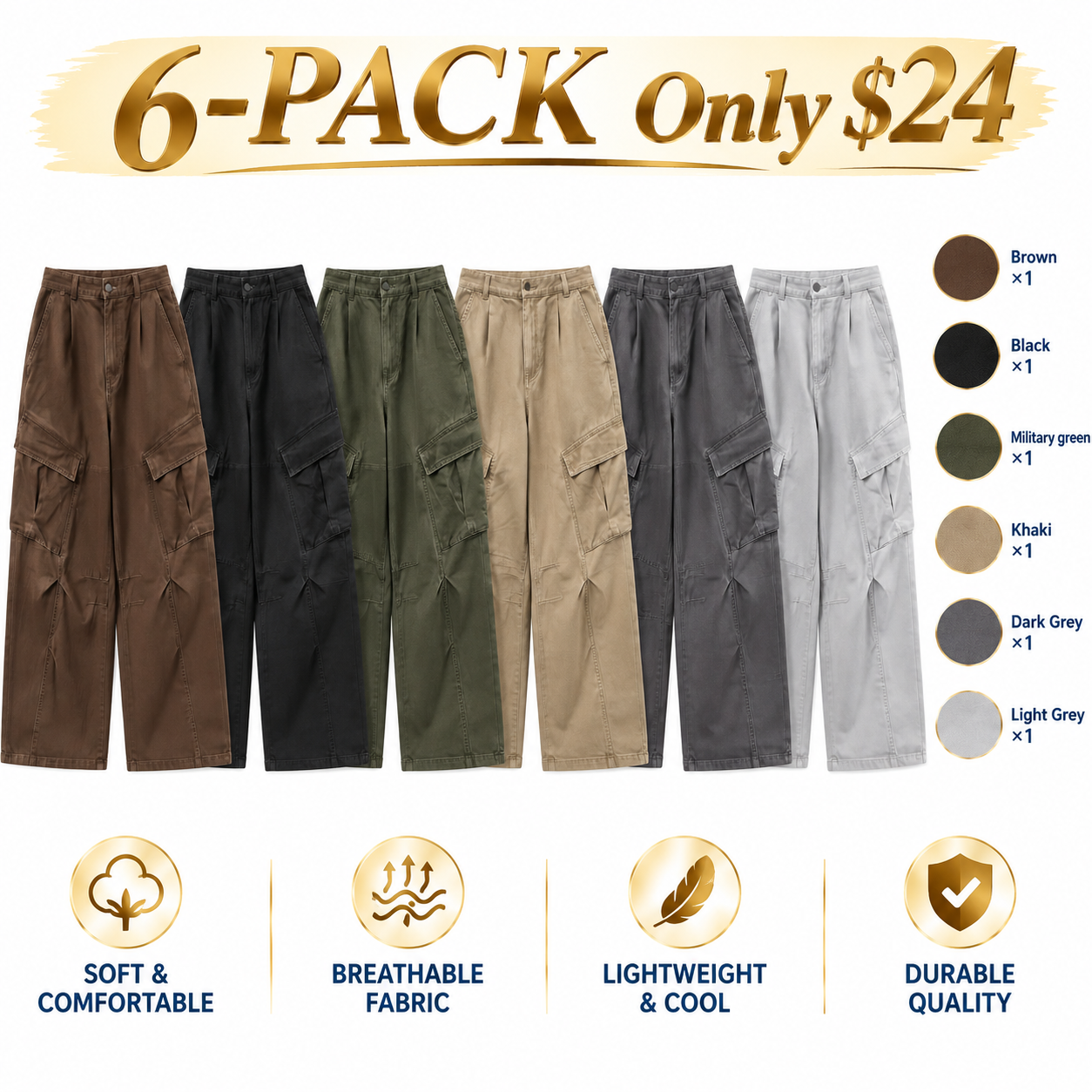 Men's Vintage Wide-Leg Cargo Pants – Heavyweight Utility Trousers
