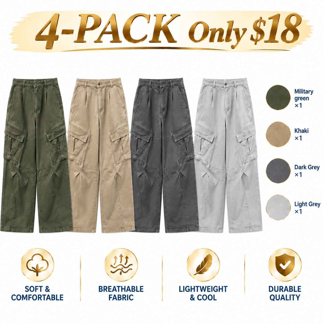 Men's Vintage Wide-Leg Cargo Pants – Heavyweight Utility Trousers