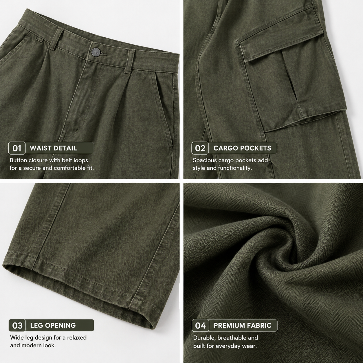 Men's Vintage Wide-Leg Cargo Pants – Heavyweight Utility Trousers