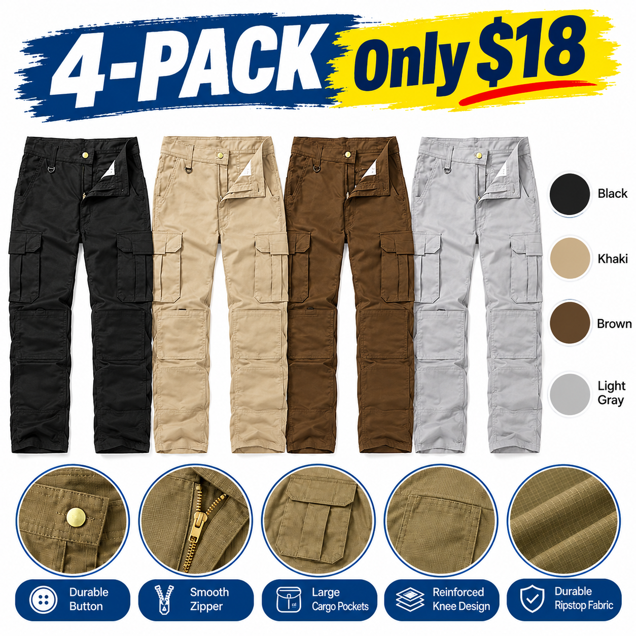 Men's Utility Cargo Pants – Straight-Leg Work Trousers