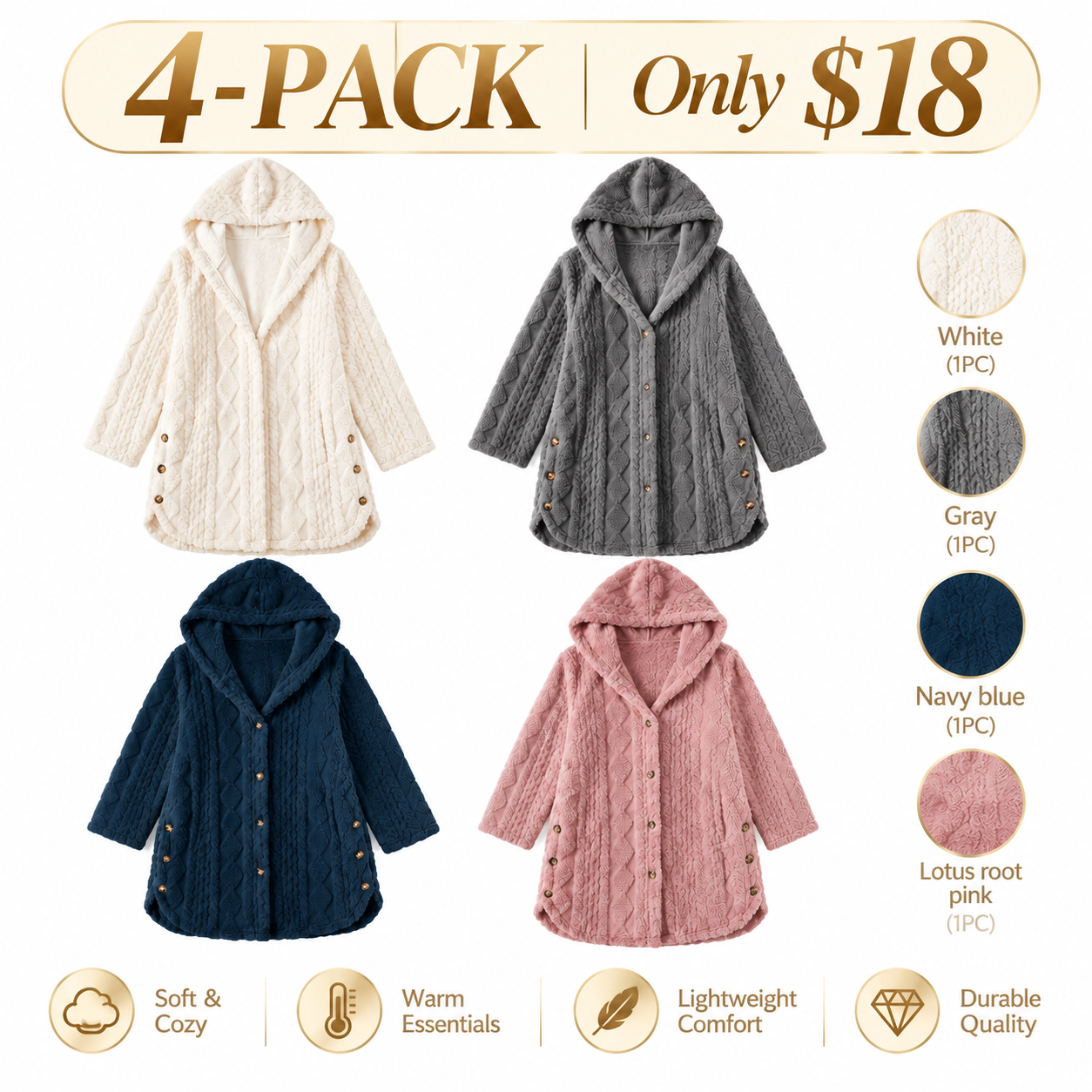 Women's Hooded Fleece Cardigan – Cozy Long-Sleeve Outerwear