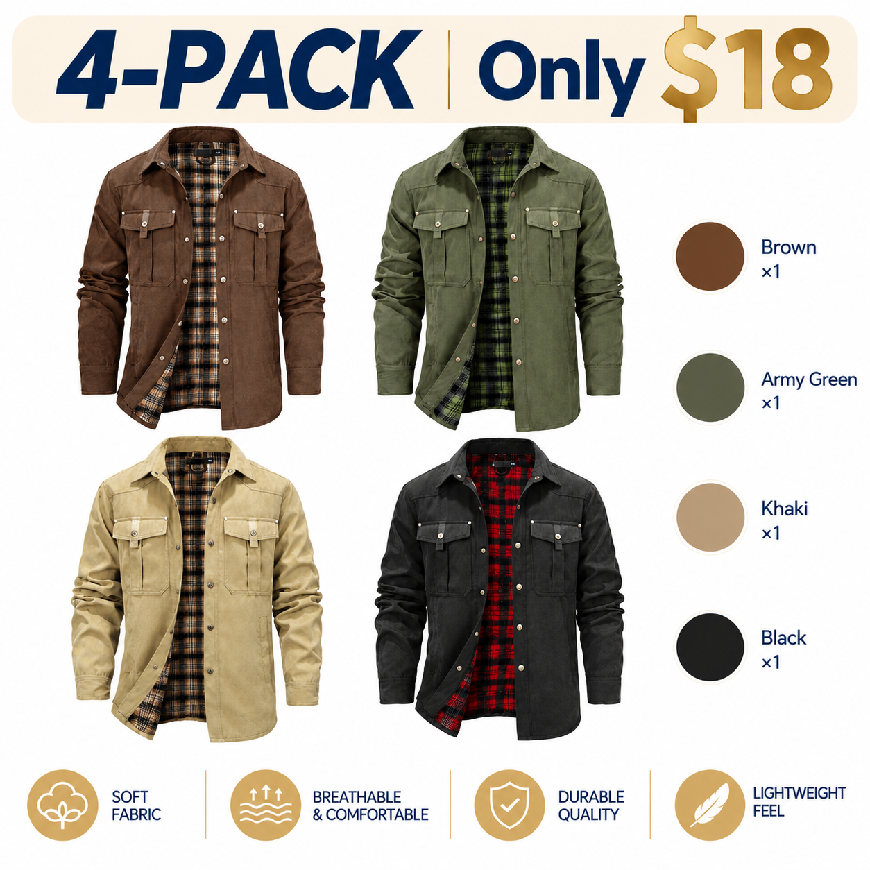 Men's Plaid Flannel-Lined Shacket – Vintage Western Style