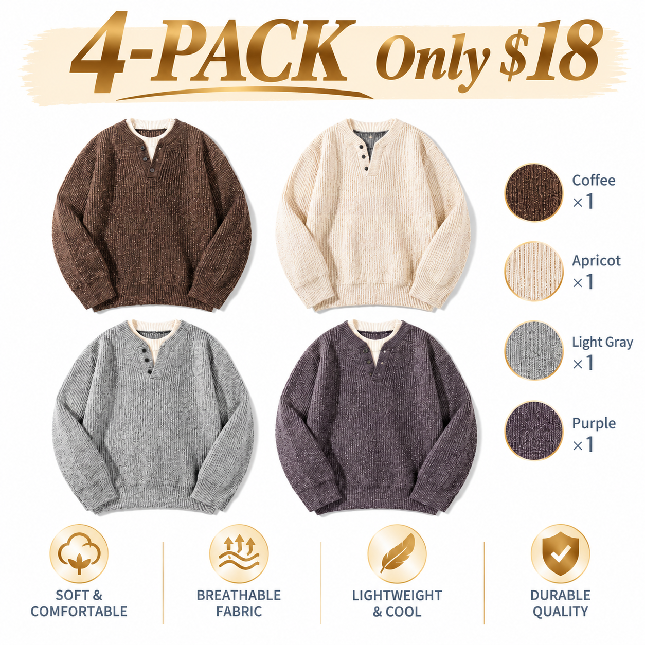Men's Cable Knit Pullover Sweater – Retro Faux-Layered Style