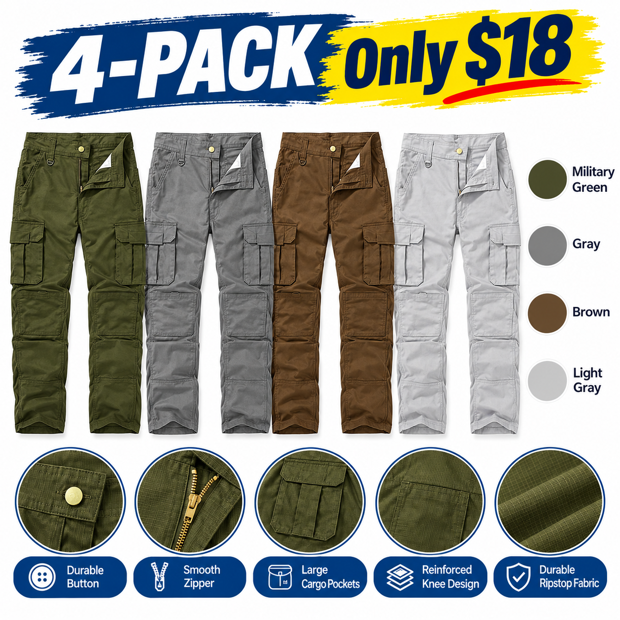 Men's Utility Cargo Pants – Straight-Leg Work Trousers
