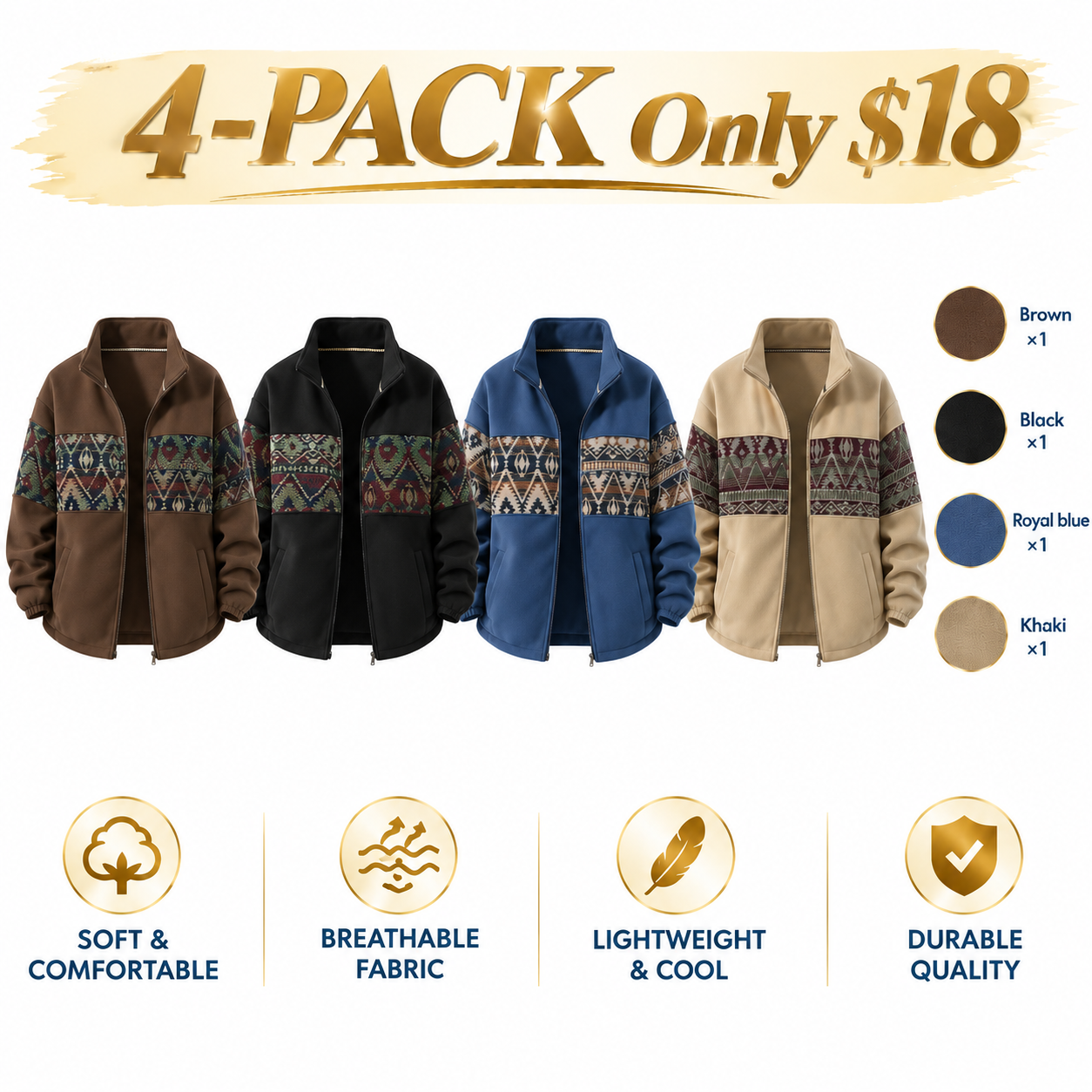 Men's Retro Ethnic Pattern Fleece-Lined Cardigan Jacket